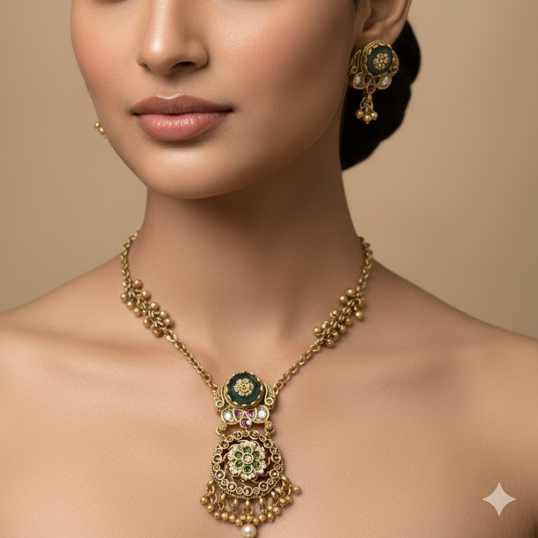 Neelambari Navratna Necklace Set