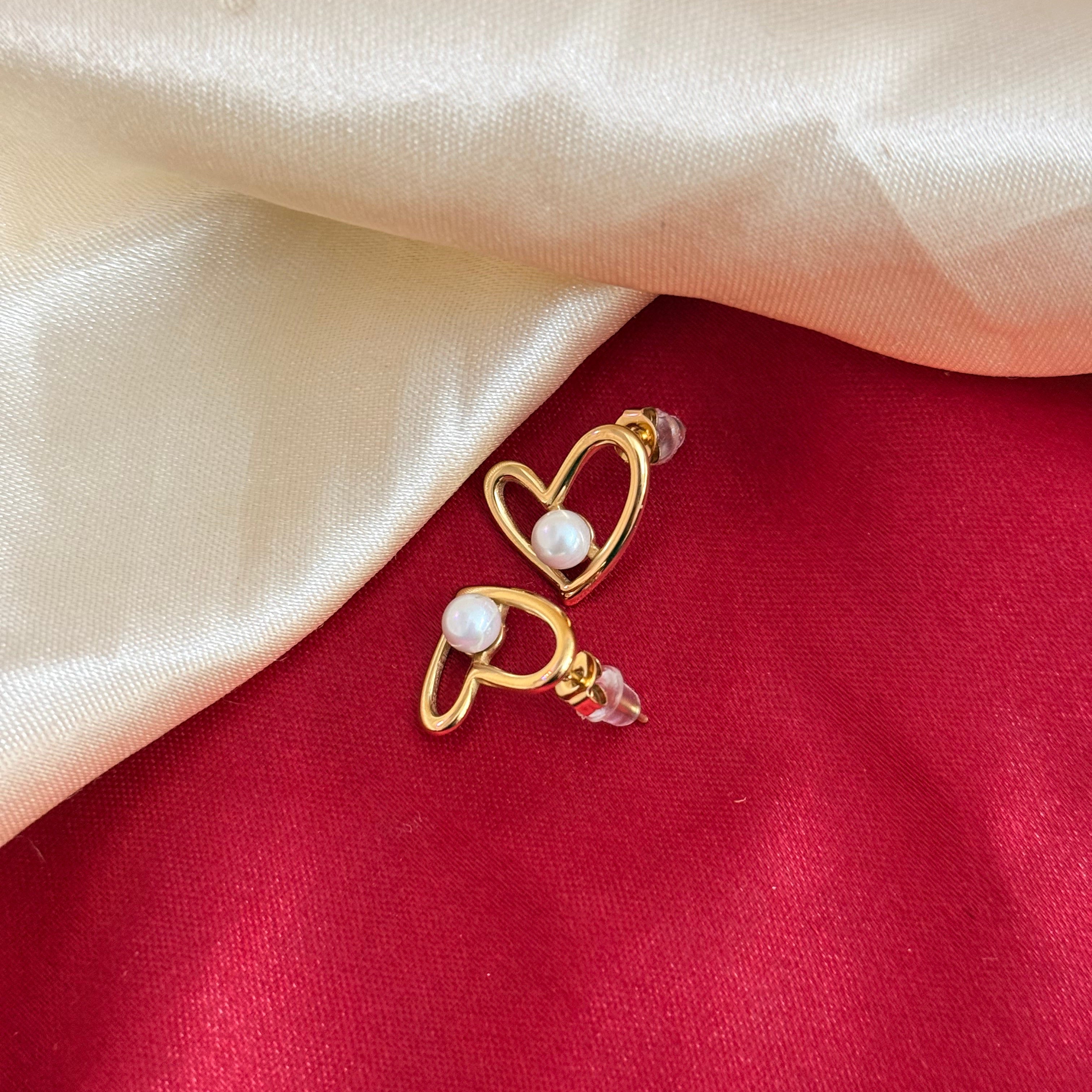 Elara Pearl Heart Studs
