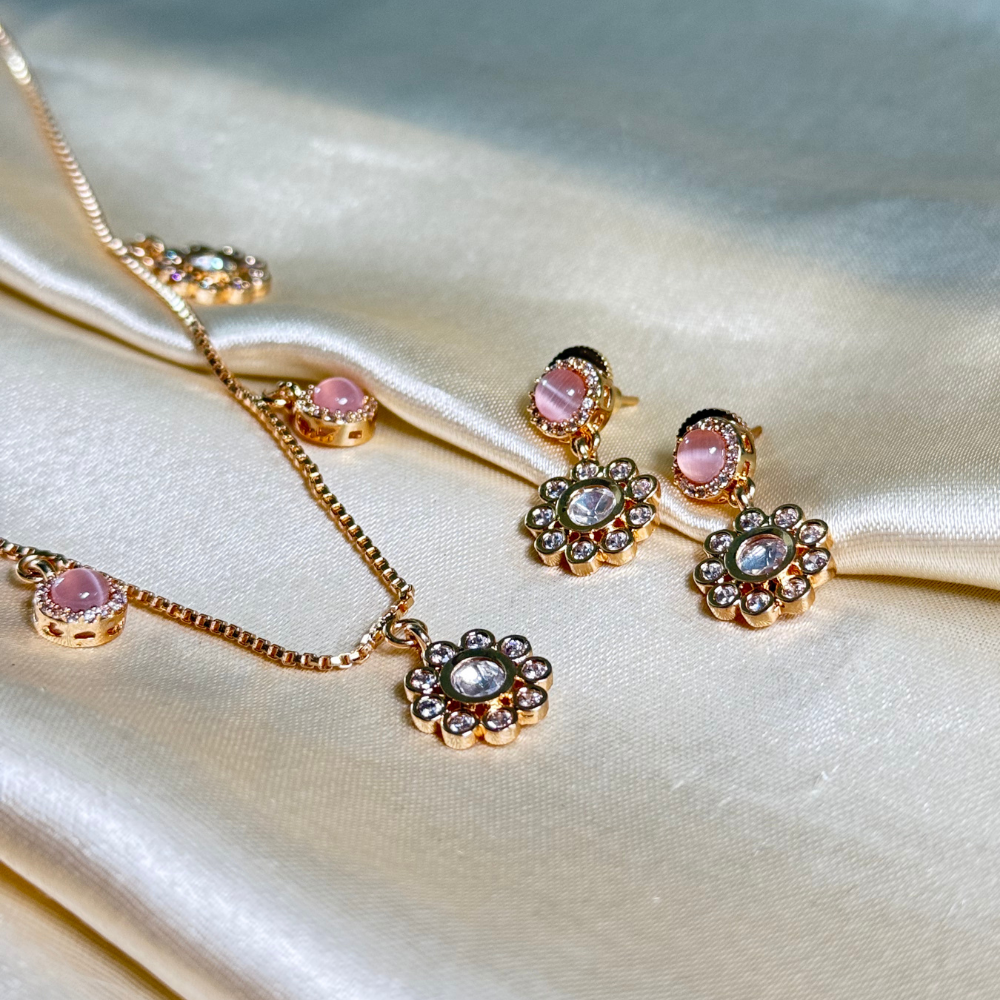 Floral Gem Charm Necklace Set