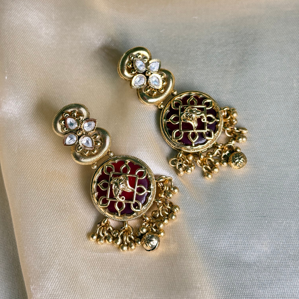 Rajwadi Enamel Dangler Earrings