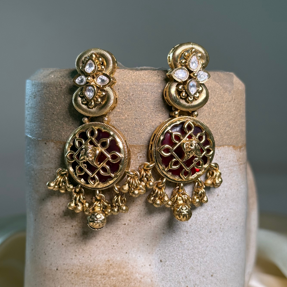 Rajwadi Enamel Dangler Earrings