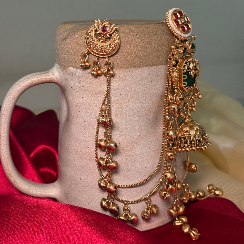 Rajwadi Jadau Jhumka with Kaan Chain