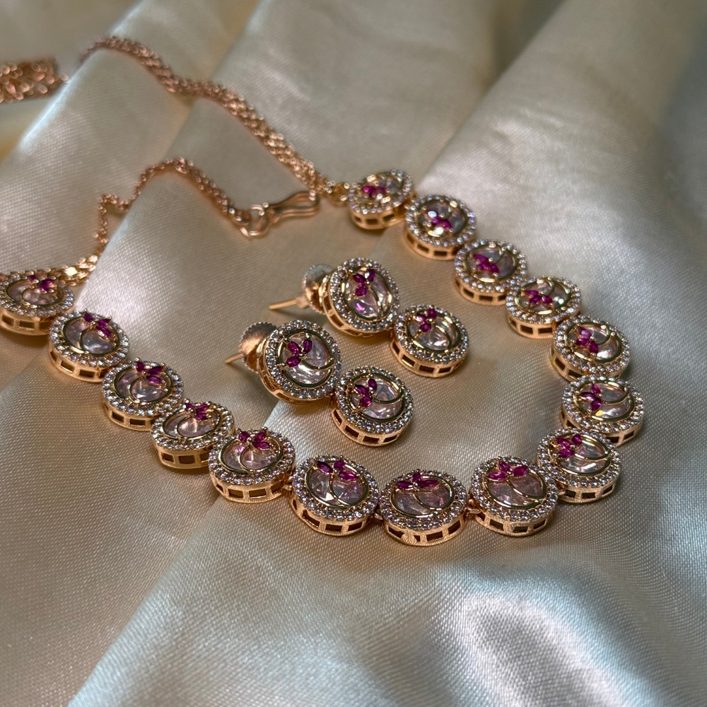 Ruby Halo Polki Necklace Set