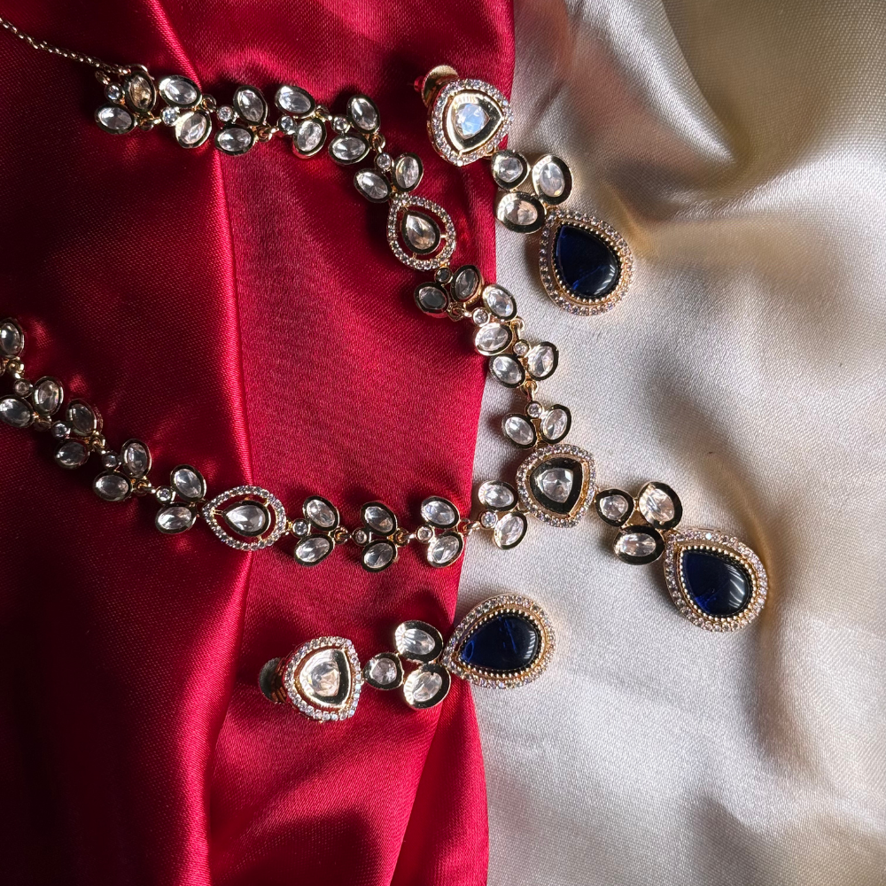 The Sapphire Tear Drop Kundan Set