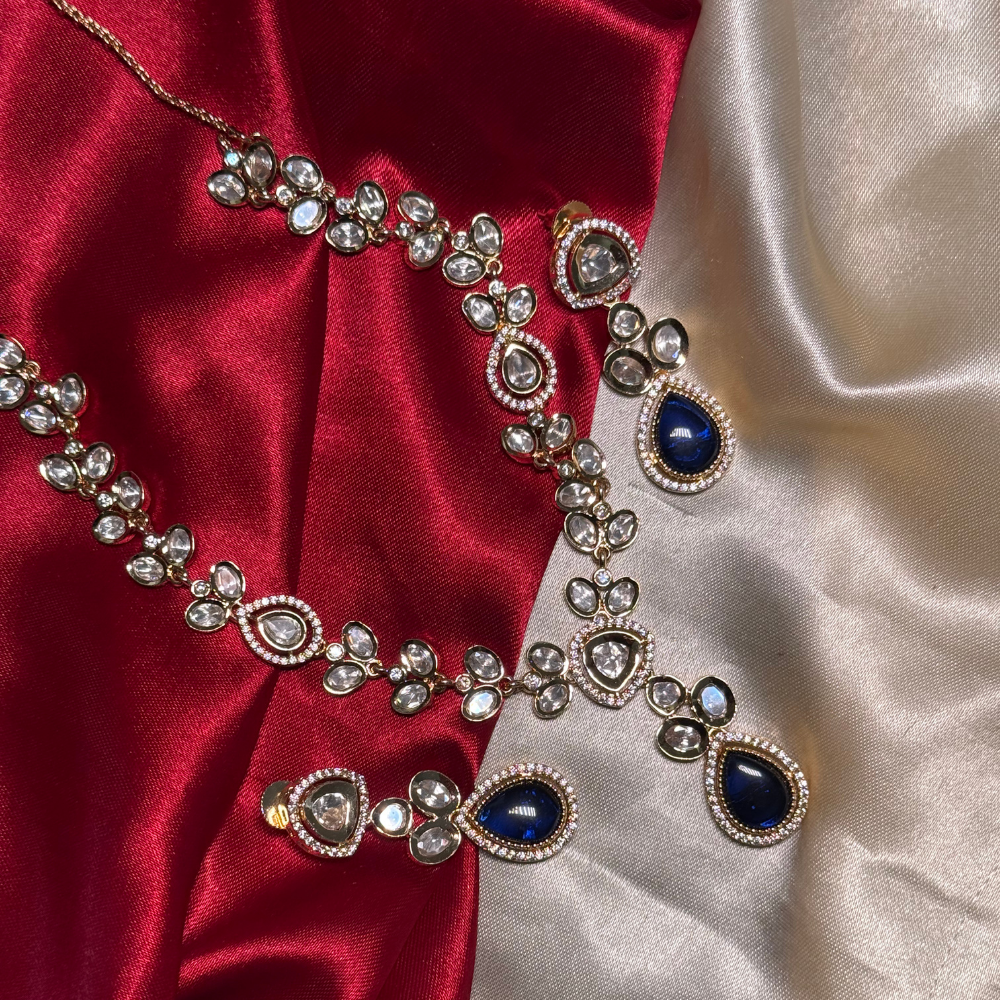 The Sapphire Tear Drop Kundan Set