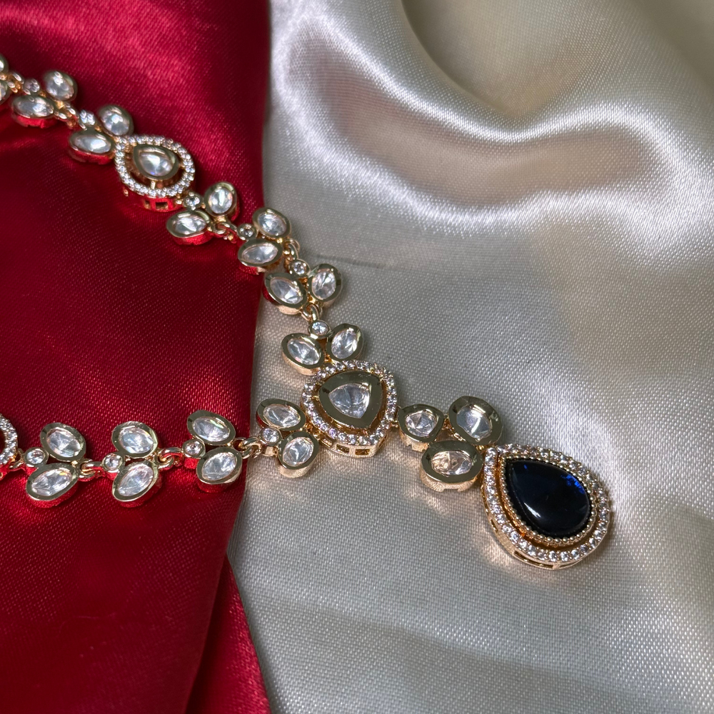 The Sapphire Tear Drop Kundan Set